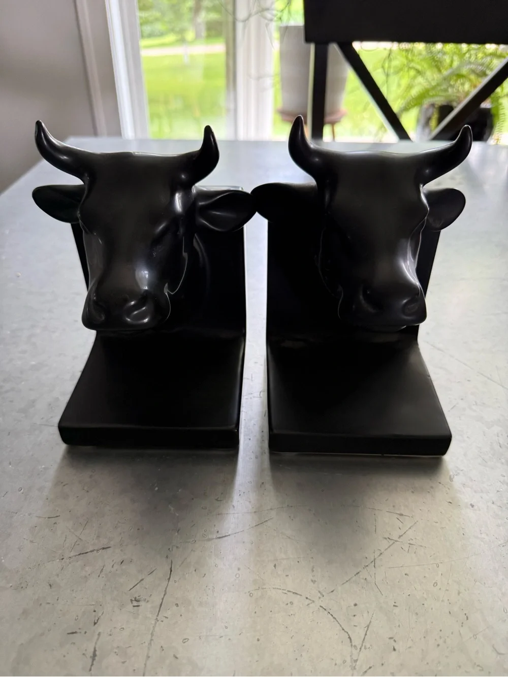 Black Bull Head Bookends - Pair